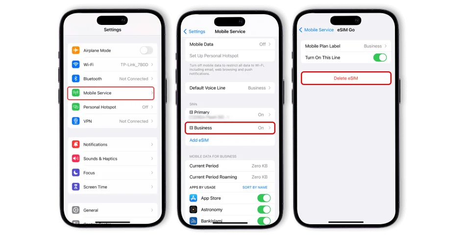 كيفية مسح بيانات الشريحة الإلكترونية (eSIM) على iPhone