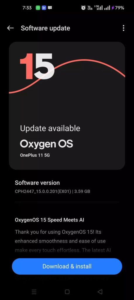 OnePlus 11 OxygenOS 15 stable update